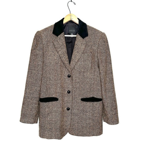 The Limited | Y2K Brown 3 Button Down Herringbone Blazer Size Small - Picture 1 of 7